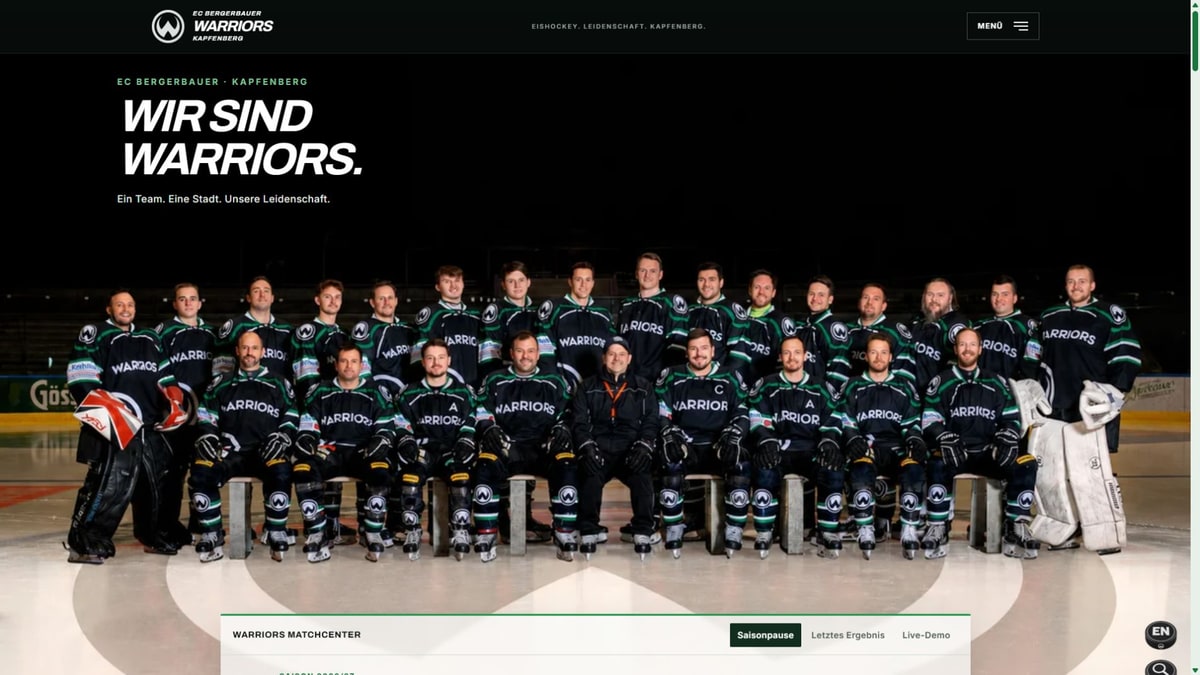 Screenshot der Website EC Bergerbauer Warriors Kapfenberg