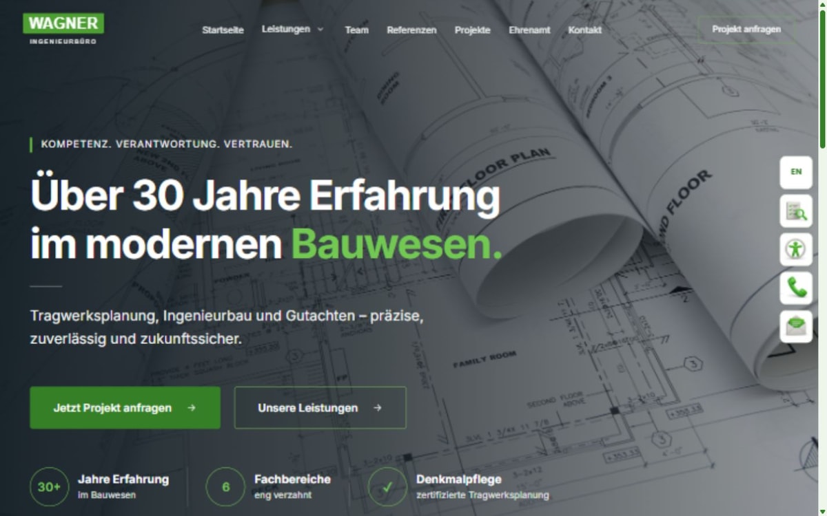 Screenshot der Website Ingenieurbüro Wagner