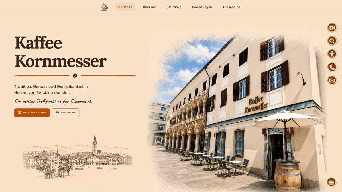 Screenshot der Website Kaffee Kornmesser in Bruck an der Mur