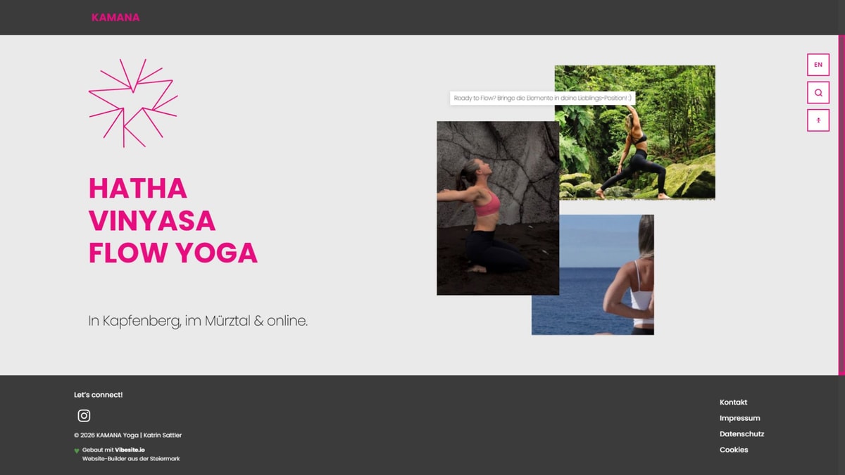 Screenshot der KAMANA-Yoga-Startseite von Katrin Sattler